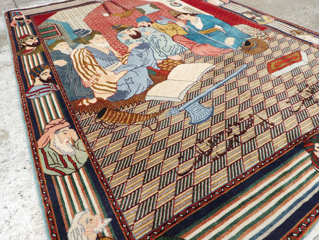 Vintage Persian Tabriz Pictorial Rug, No.28107 - Galerie Shabab