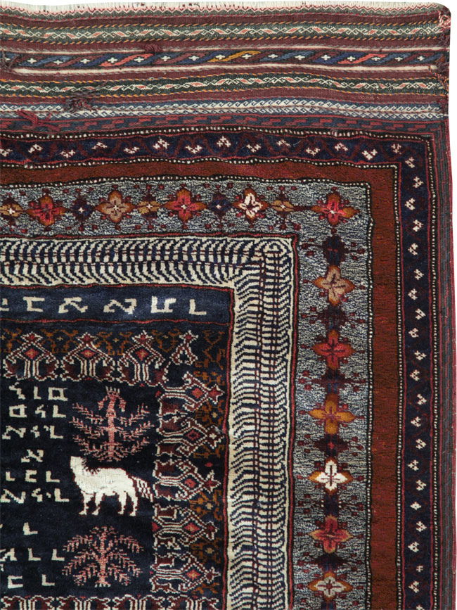 Vintage Persian Baluch Pictorial Square Rug, No.28120 - Galerie Shabab