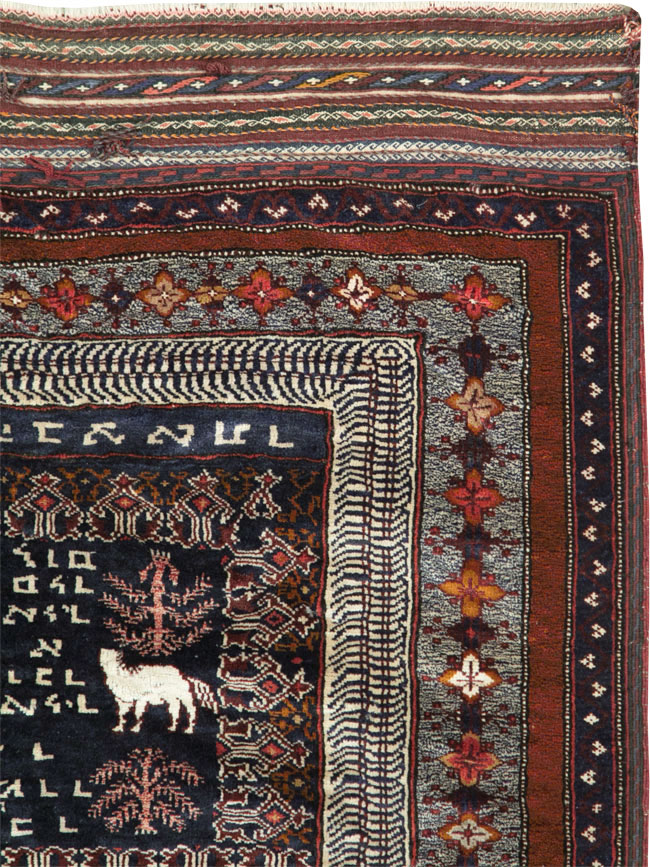 Vintage Persian Baluch Pictorial Square Rug, No.28120 - Galerie Shabab