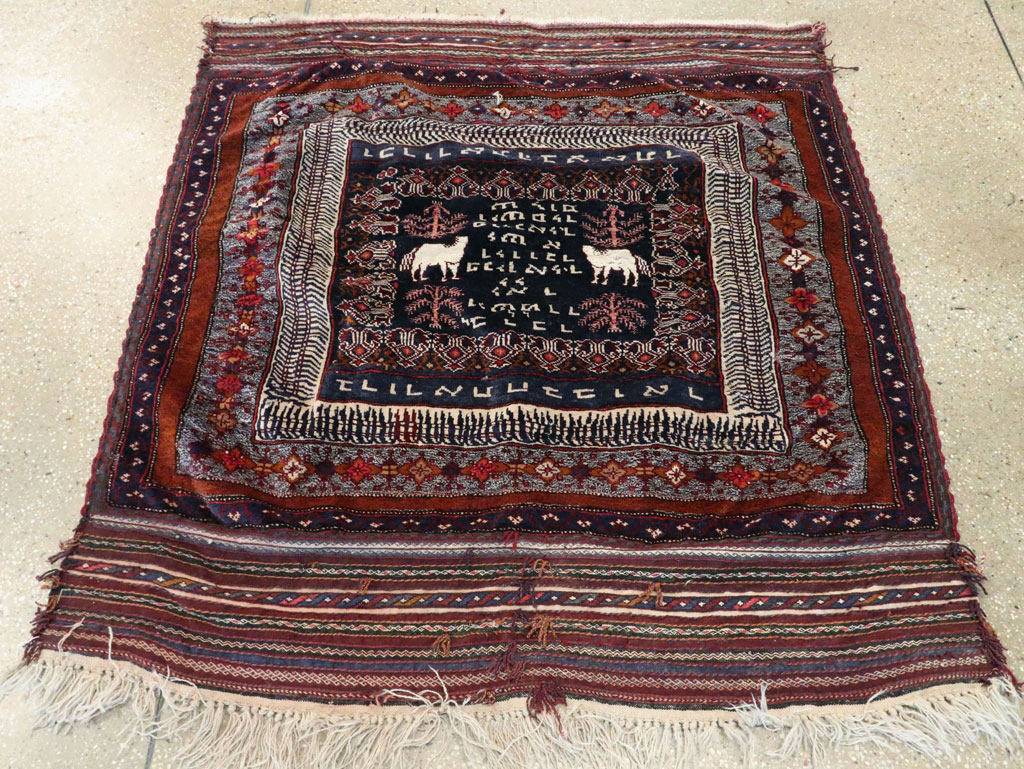 Vintage Persian Baluch Pictorial Square Rug, No.28120 - Galerie Shabab