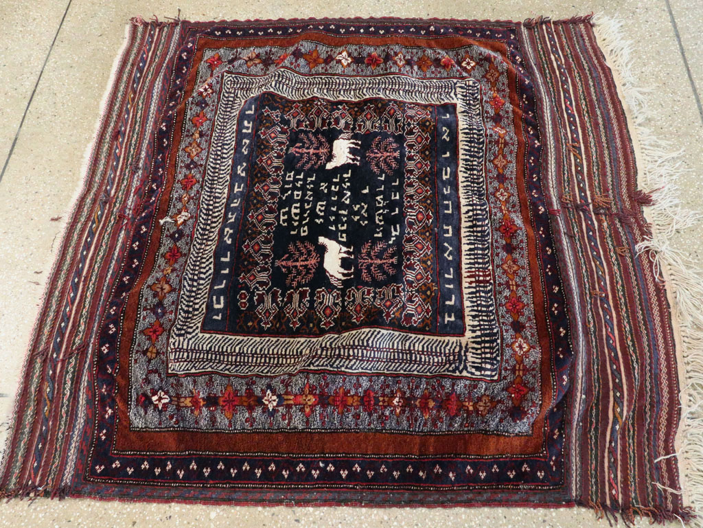 Vintage Persian Baluch Pictorial Square Rug, No.28120 - Galerie Shabab