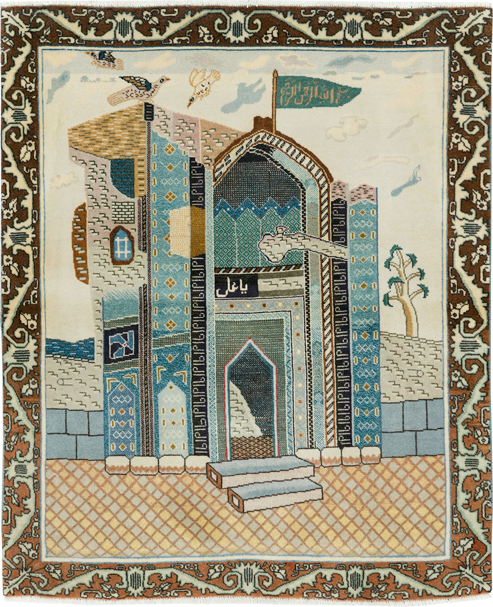 Vintage Persian Pictorial Tabriz Rug, No.28135 - Galerie Shabab