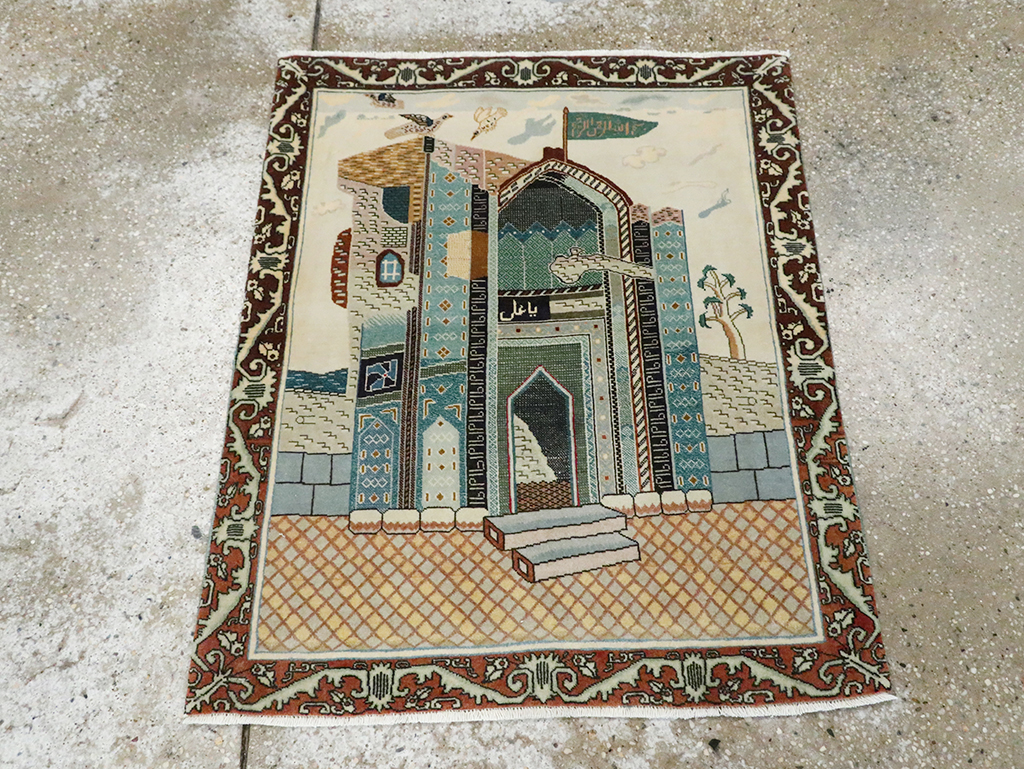 Vintage Persian Pictorial Tabriz Rug, No.28135 - Galerie Shabab