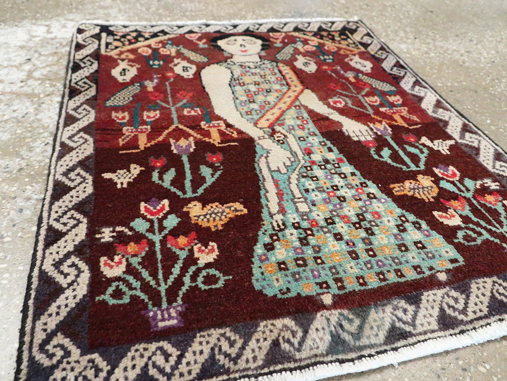 Vintage Persian Hamadan Pictorial Rug, No.28161 - Galerie Shabab