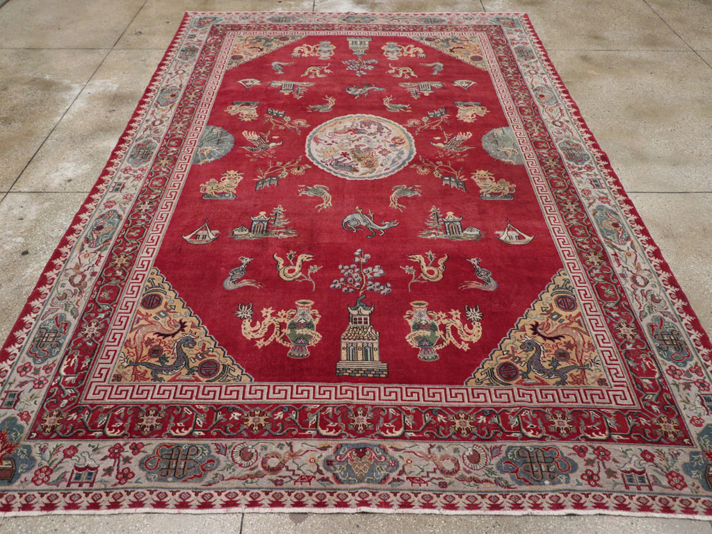 Chinese Inspired Vintage Turkish Room Size Carpet, No.28194 - Galerie Shabab