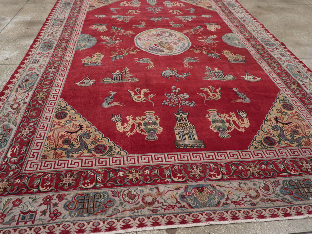 Chinese Inspired Vintage Turkish Room Size Carpet, No.28194 - Galerie Shabab
