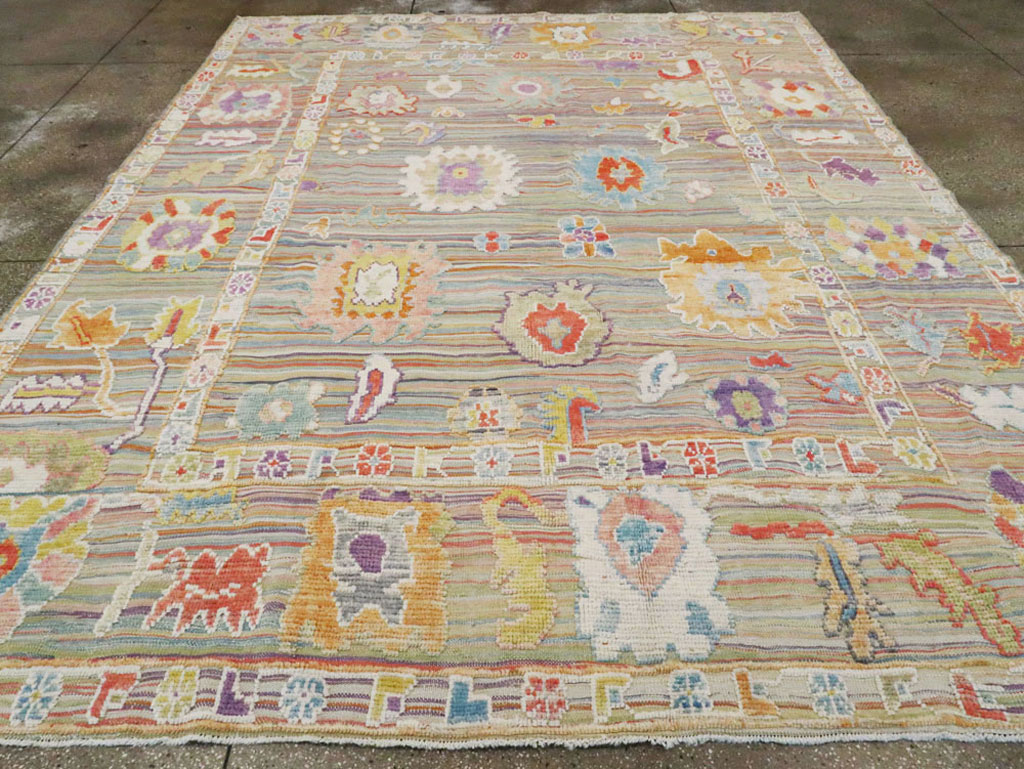 Contemporary Turkish Souf Oushak Room Size Carpet, No.28217 - Galerie Shabab