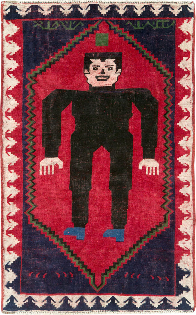 Modern Afghan Baluch Pictorial Frankenstein Throw Rug, No.28223 - Galerie Shabab