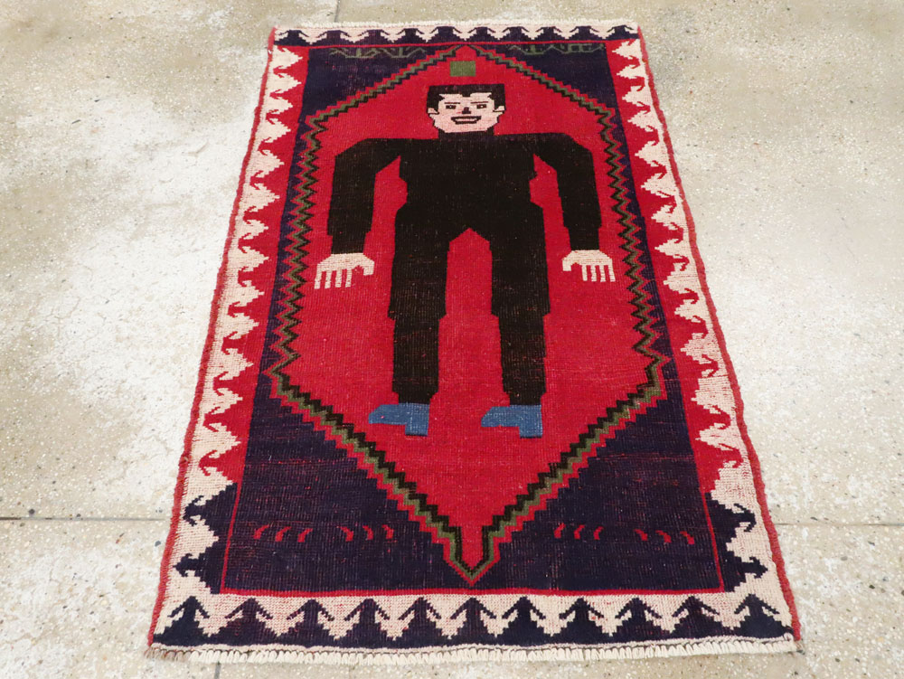 Modern Afghan Baluch Pictorial Frankenstein Throw Rug, No.28223 - Galerie Shabab