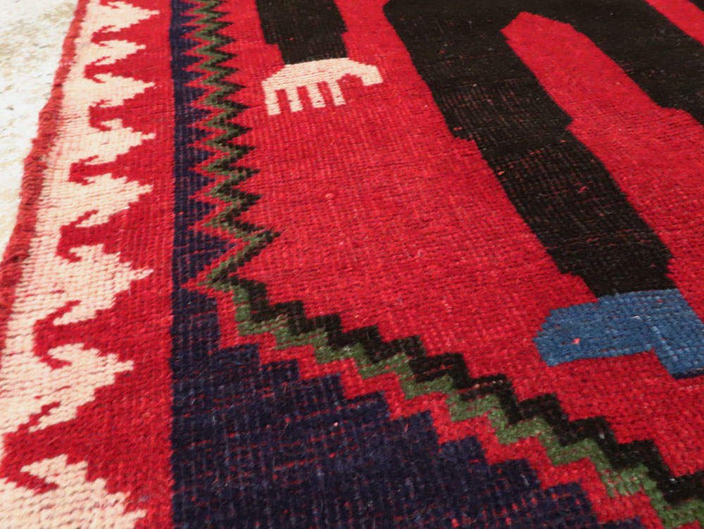 Modern Afghan Baluch Pictorial Frankenstein Throw Rug, No.28223 - Galerie Shabab
