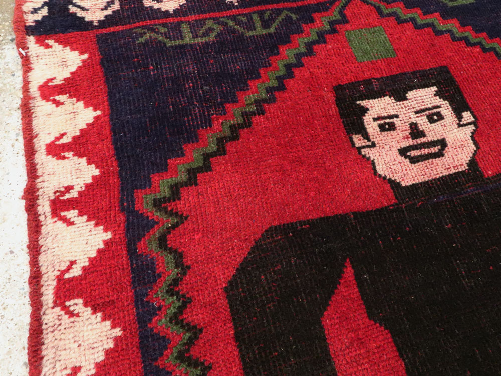 Modern Afghan Baluch Pictorial Frankenstein Throw Rug, No.28223 - Galerie Shabab