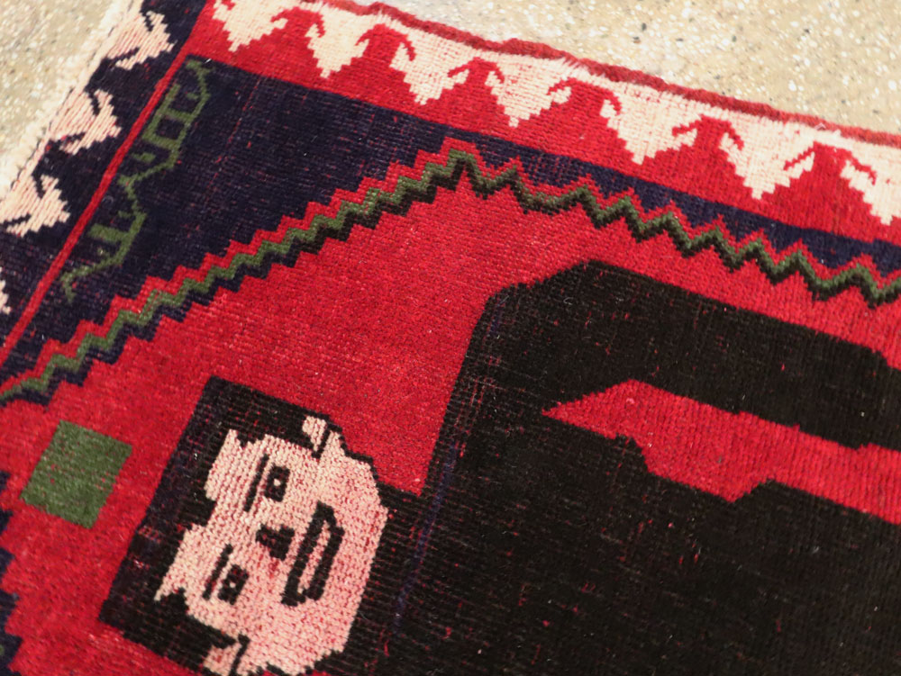 Modern Afghan Baluch Pictorial Frankenstein Throw Rug, No.28223 - Galerie Shabab