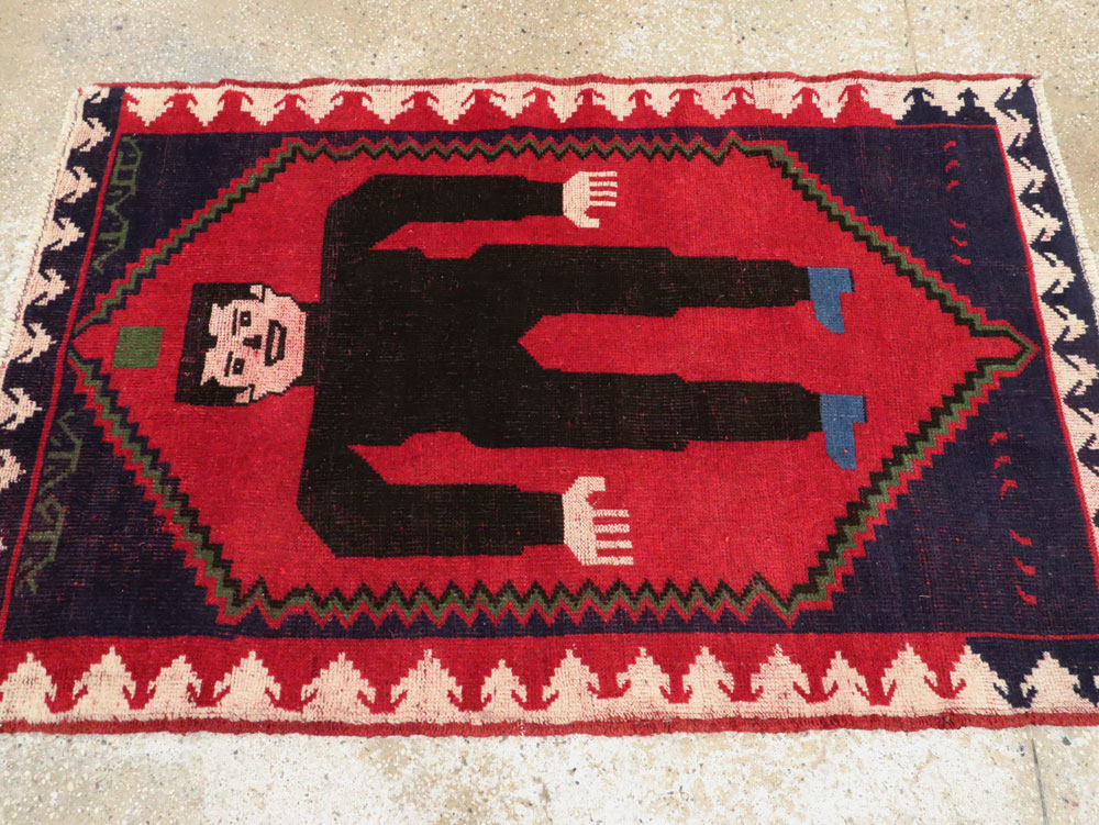 Modern Afghan Baluch Pictorial Frankenstein Throw Rug, No.28223 - Galerie Shabab