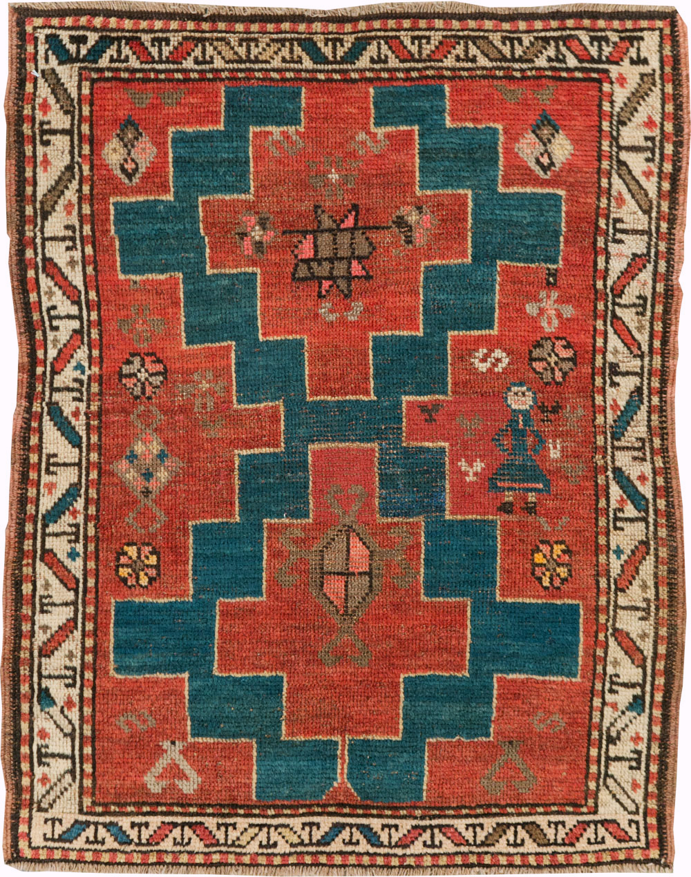 Antique Persian Kurdish Throw Rug, No.28246 - Galerie Shabab