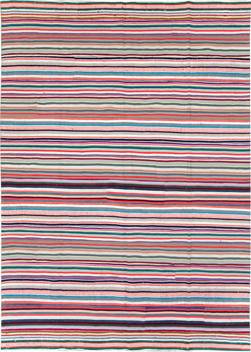 Vintage Turkish Flatweave Room Size Carpet, No.28256 - Galerie Shabab