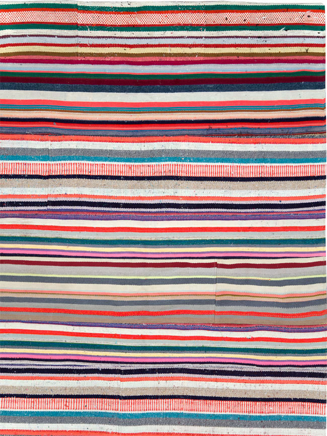 Vintage Turkish Flatweave Room Size Carpet, No.28256 - Galerie Shabab