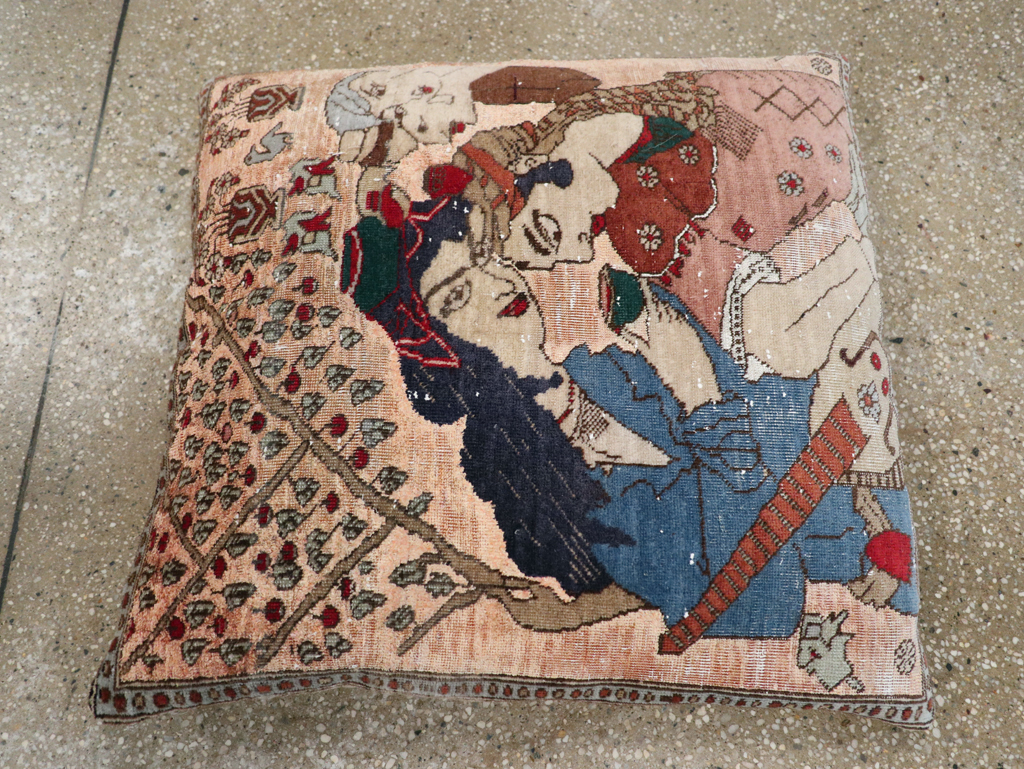 Antique Persian Tabriz Pictorial Pillow, No.28265 - Galerie Shabab