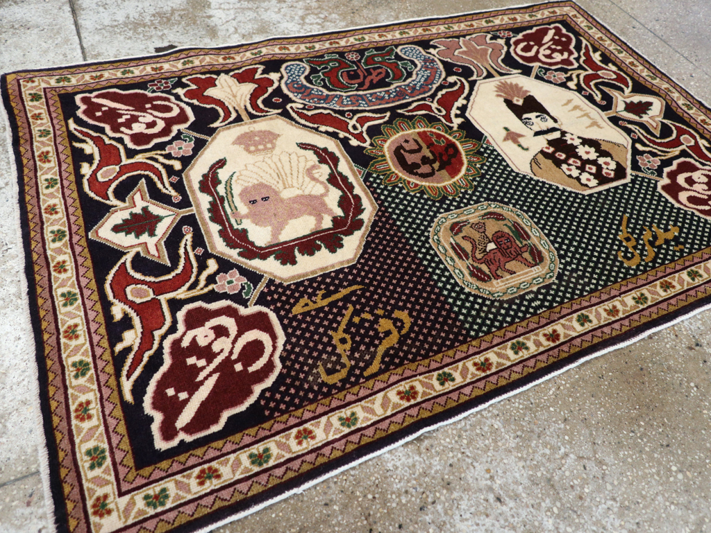 Vintage Persian Tabriz Pictorial Rug, No.28320 - Galerie Shabab