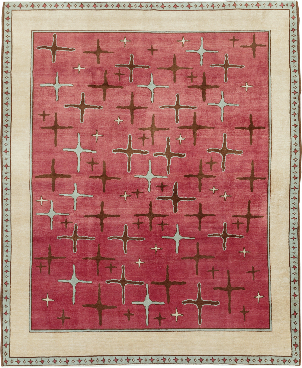 Vintage Persian Art Deco Tabriz Accent Carpet, No.28322 - Galerie Shabab