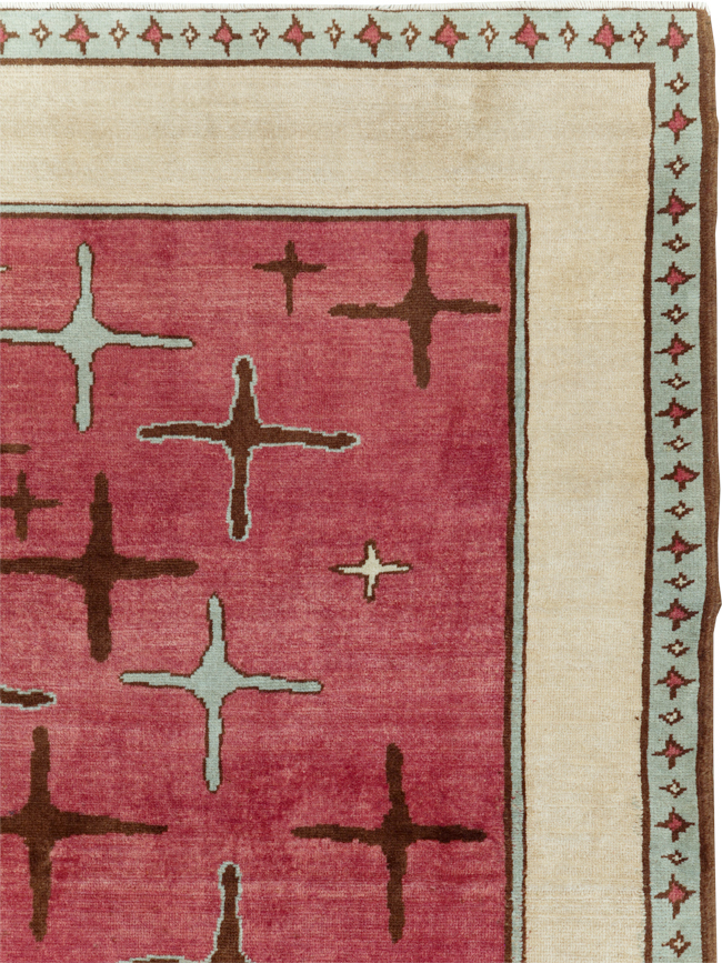 Vintage Persian Art Deco Tabriz Accent Carpet, No.28322 - Galerie Shabab