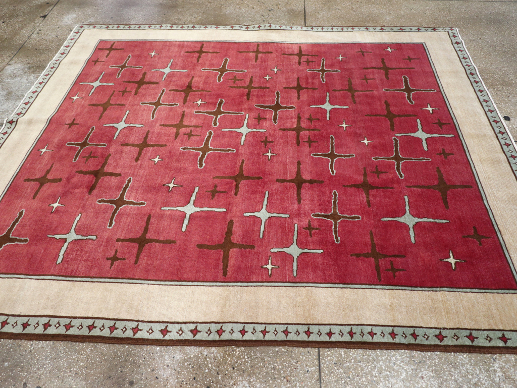 Vintage Persian Art Deco Tabriz Accent Carpet, No.28322 - Galerie Shabab