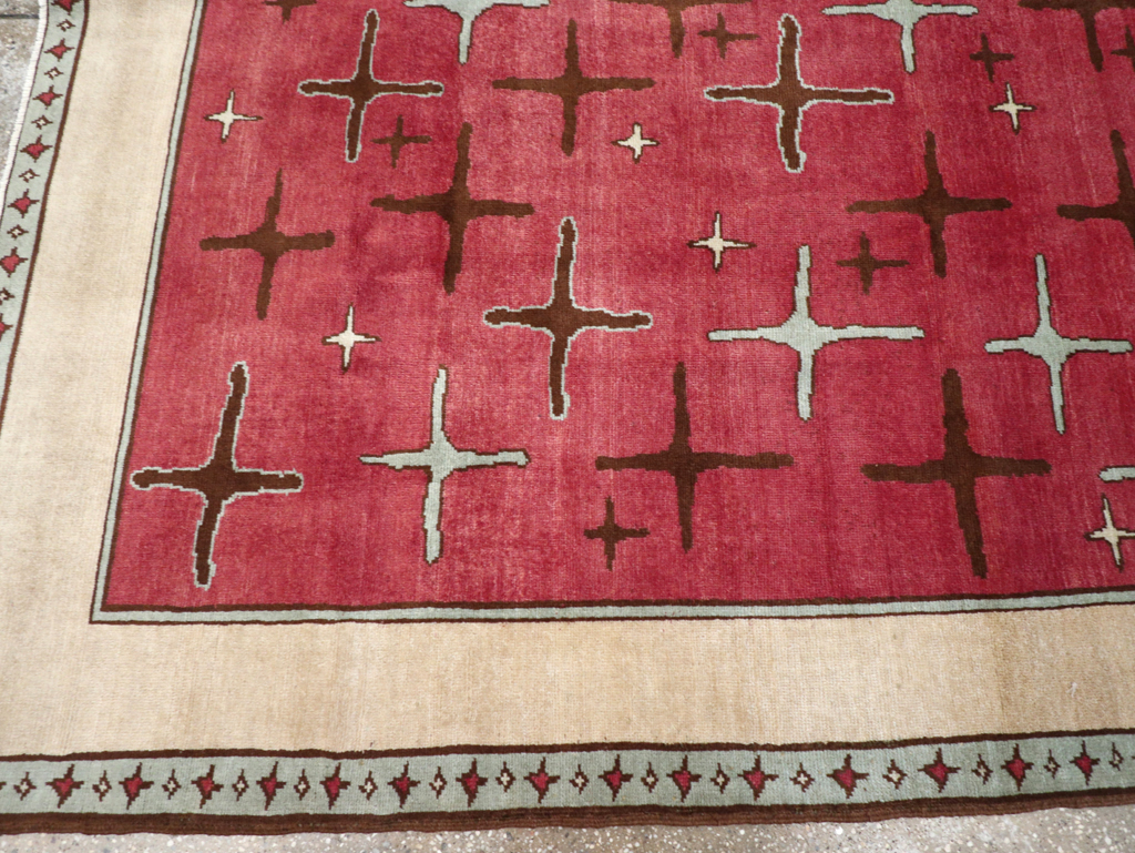 Vintage Persian Art Deco Tabriz Accent Carpet, No.28322 - Galerie Shabab