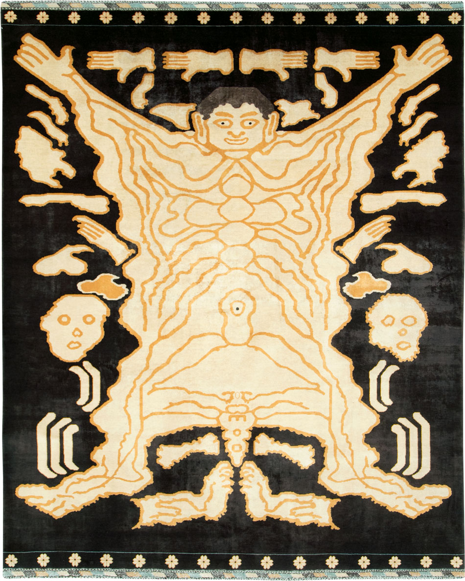 Tibetan Inspired Modern Buddhist Tantric Skeleton Ritual Rug, No.28350 - Galerie Shabab