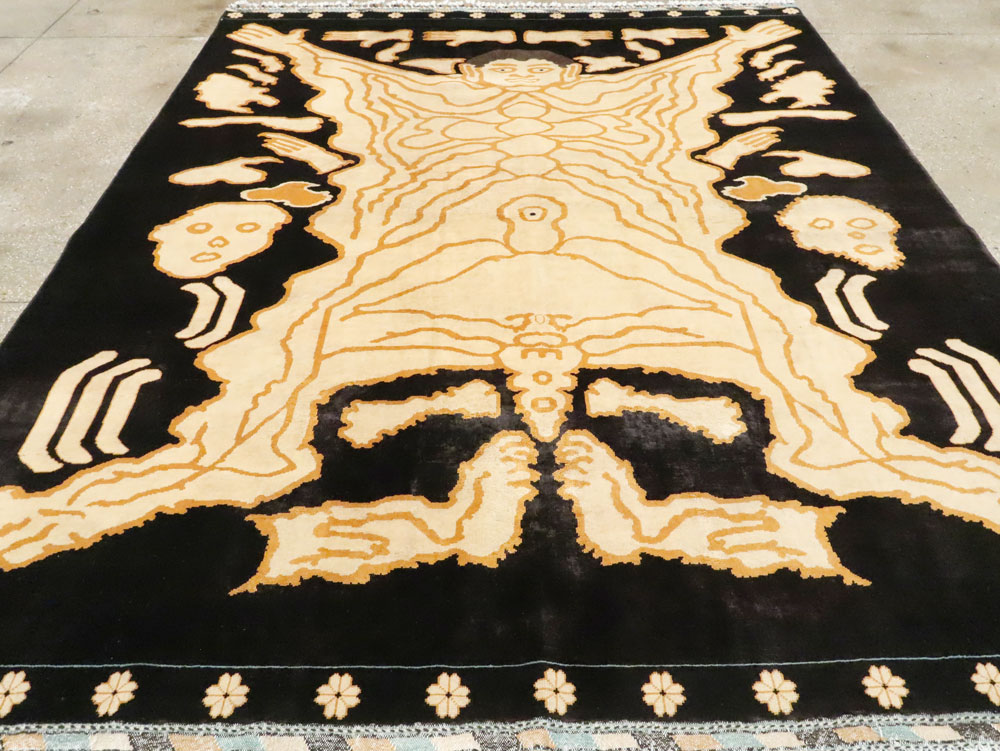 Tibetan Inspired Modern Buddhist Tantric Skeleton Ritual Rug, No.28350 - Galerie Shabab