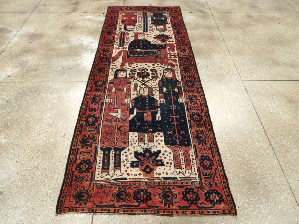 Vintage Persian Pictorial Bakhtiari Runner, No.28357 - Galerie Shabab