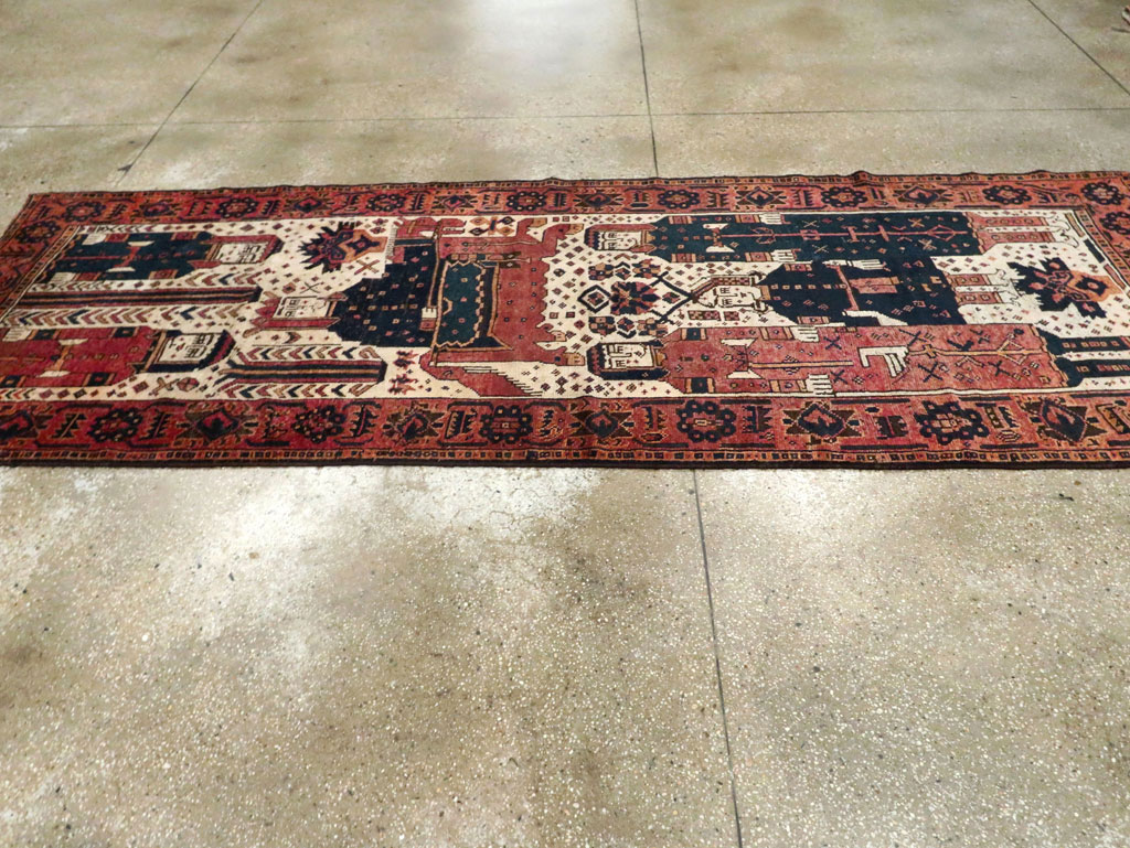 Vintage Persian Pictorial Bakhtiari Runner, No.28357 - Galerie Shabab