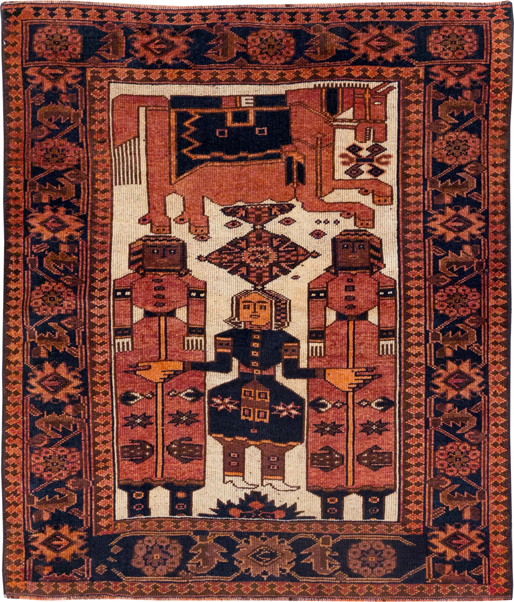 Vintage Persian Pictorial Bakhtiari Tribal Accent Rug, No.28359 - Galerie Shabab