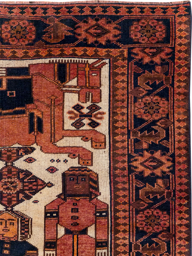 Vintage Persian Pictorial Bakhtiari Tribal Accent Rug, No.28359 - Galerie Shabab