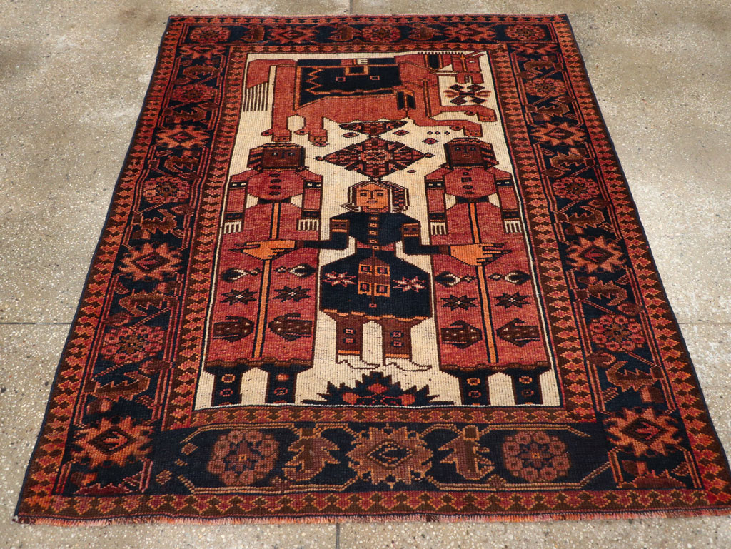 Vintage Persian Pictorial Bakhtiari Tribal Accent Rug, No.28359 - Galerie Shabab