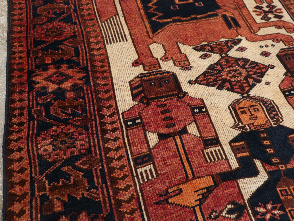 Vintage Persian Pictorial Bakhtiari Tribal Accent Rug, No.28359 - Galerie Shabab
