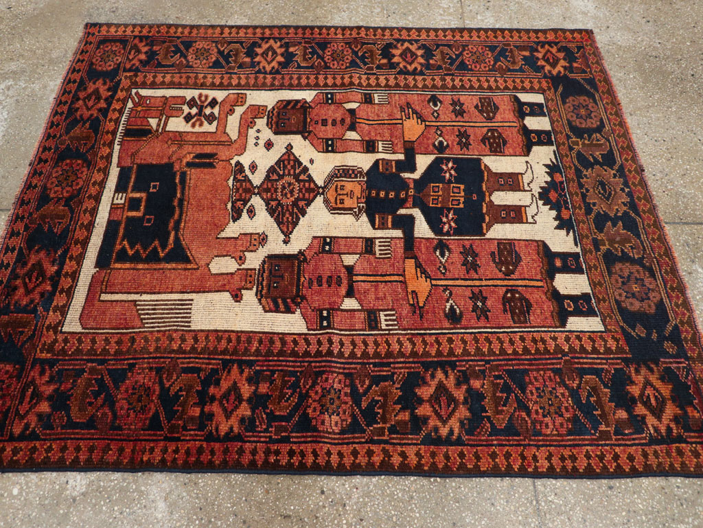 Vintage Persian Pictorial Bakhtiari Tribal Accent Rug, No.28359 - Galerie Shabab