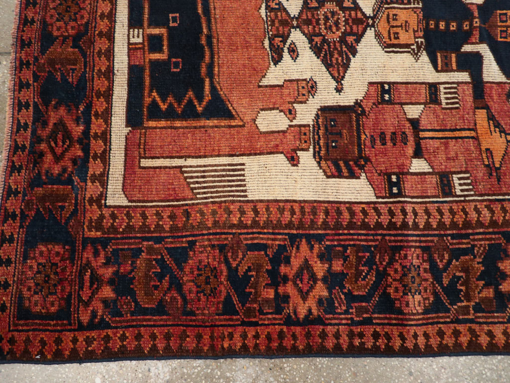 Vintage Persian Pictorial Bakhtiari Tribal Accent Rug, No.28359 - Galerie Shabab
