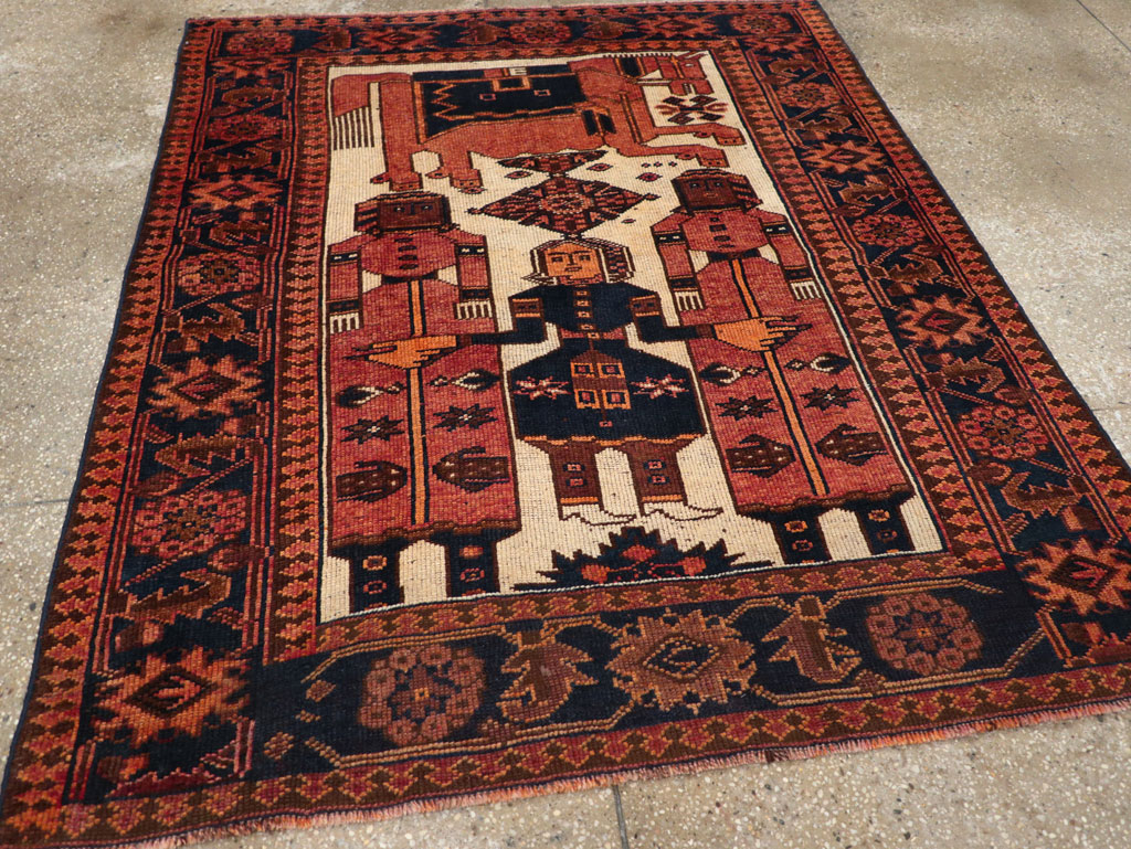 Vintage Persian Pictorial Bakhtiari Tribal Accent Rug, No.28359 - Galerie Shabab
