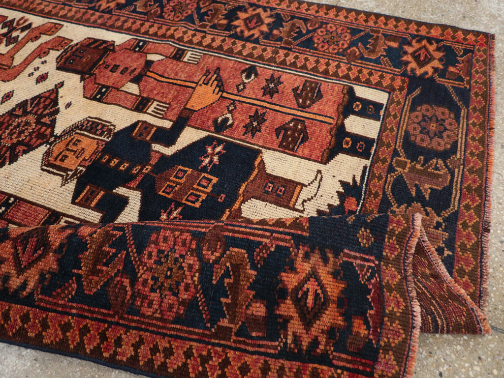 Vintage Persian Pictorial Bakhtiari Tribal Accent Rug, No.28359 - Galerie Shabab