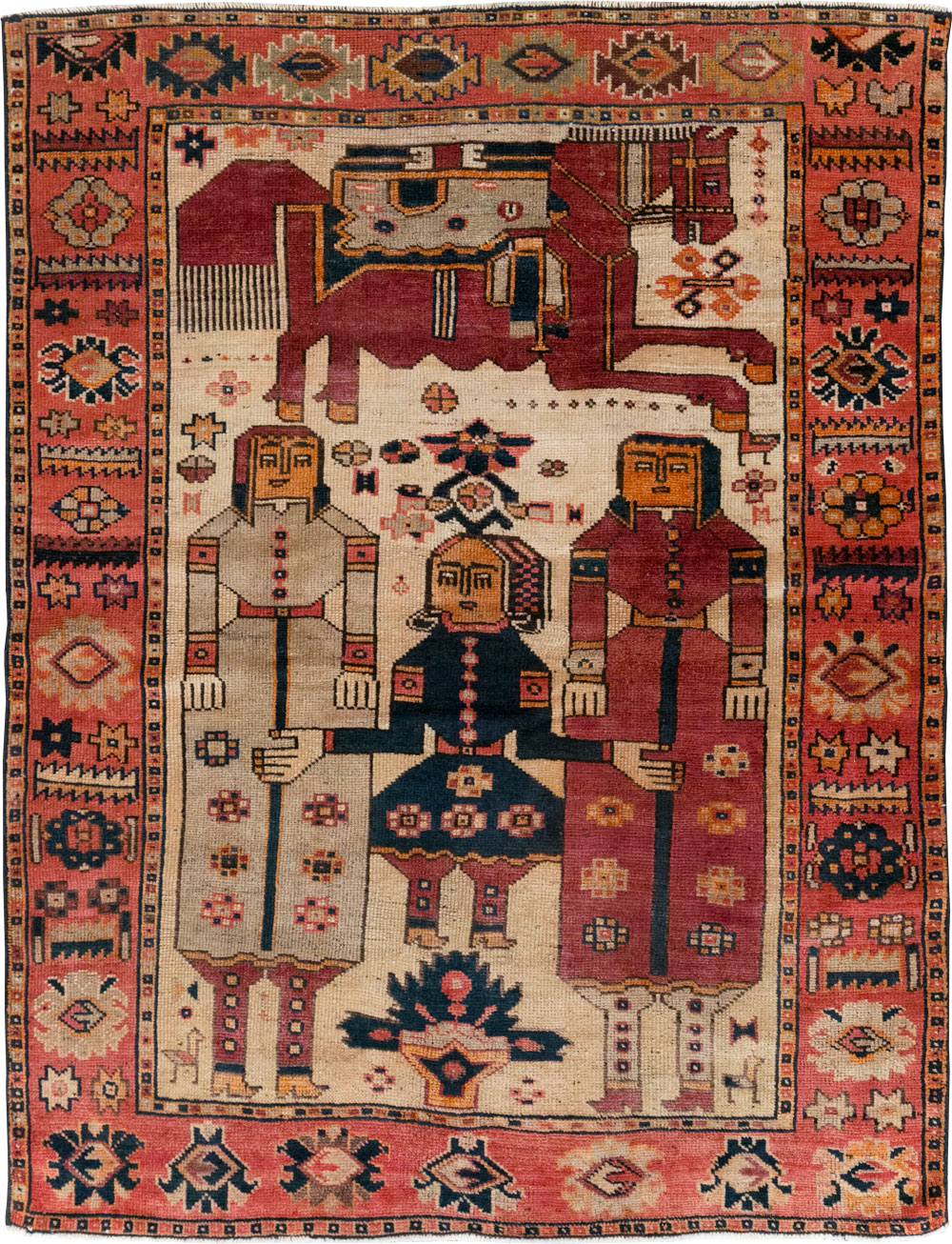 Vintage Persian Pictorial Bakhtiari Tribal Accent Rug, No.28360 - Galerie Shabab