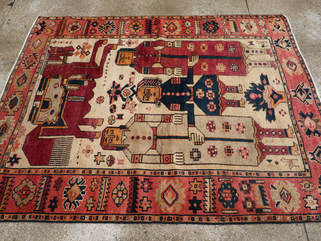 Vintage Persian Pictorial Bakhtiari Tribal Accent Rug, No.28360 - Galerie Shabab