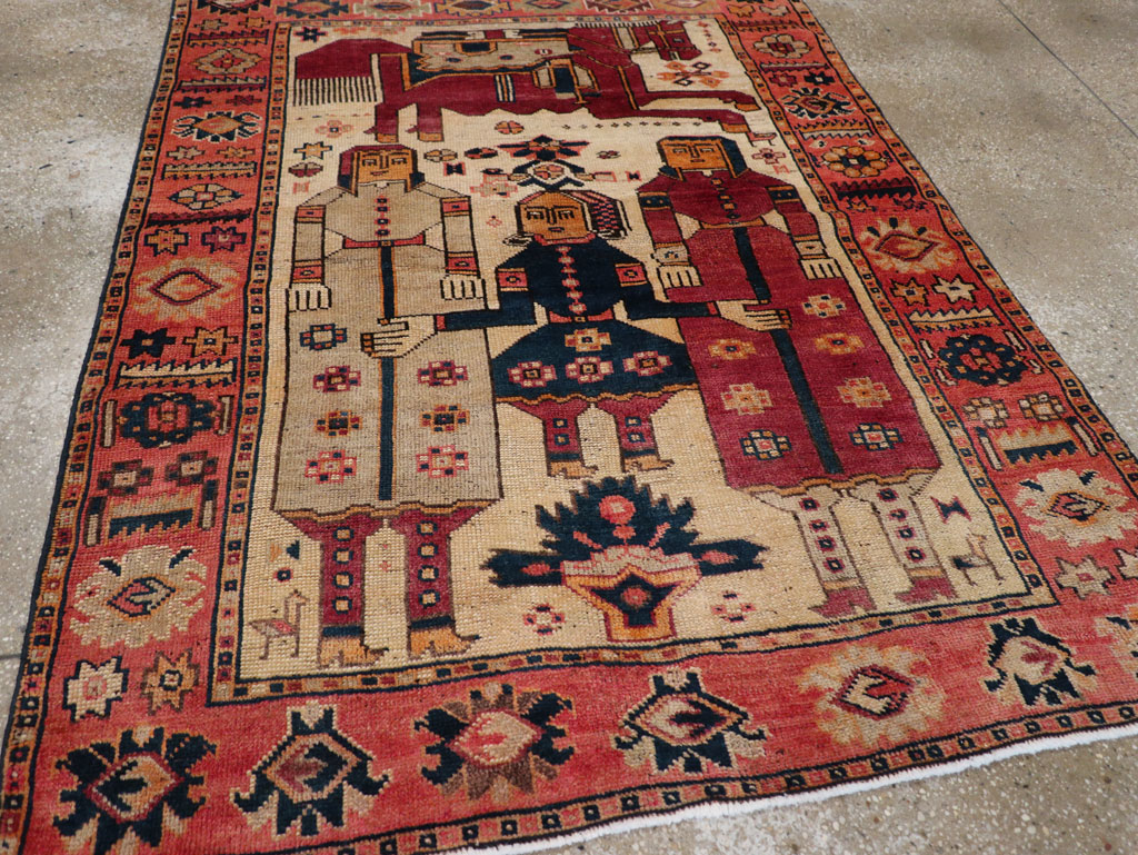 Vintage Persian Pictorial Bakhtiari Tribal Accent Rug, No.28360 - Galerie Shabab