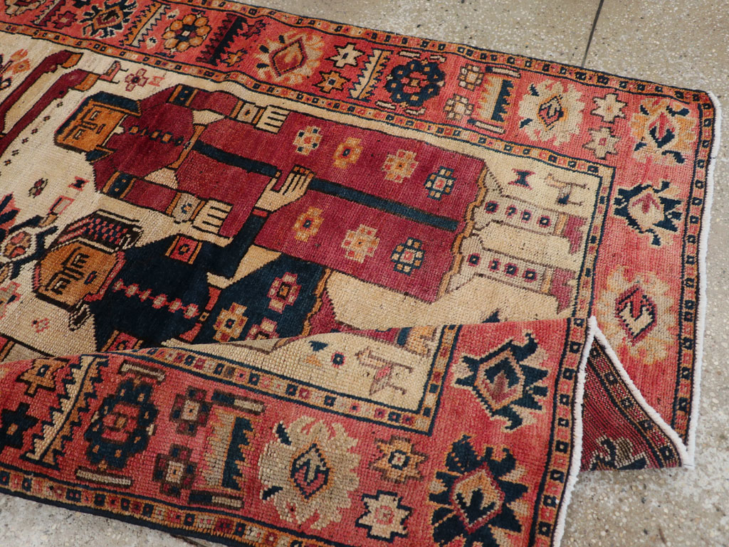 Vintage Persian Pictorial Bakhtiari Tribal Accent Rug, No.28360 - Galerie Shabab