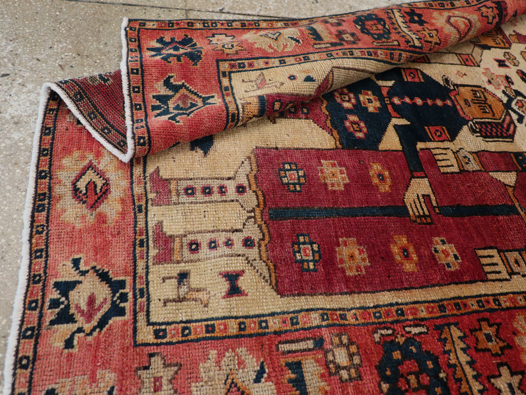 Vintage Persian Pictorial Bakhtiari Tribal Accent Rug, No.28360 - Galerie Shabab
