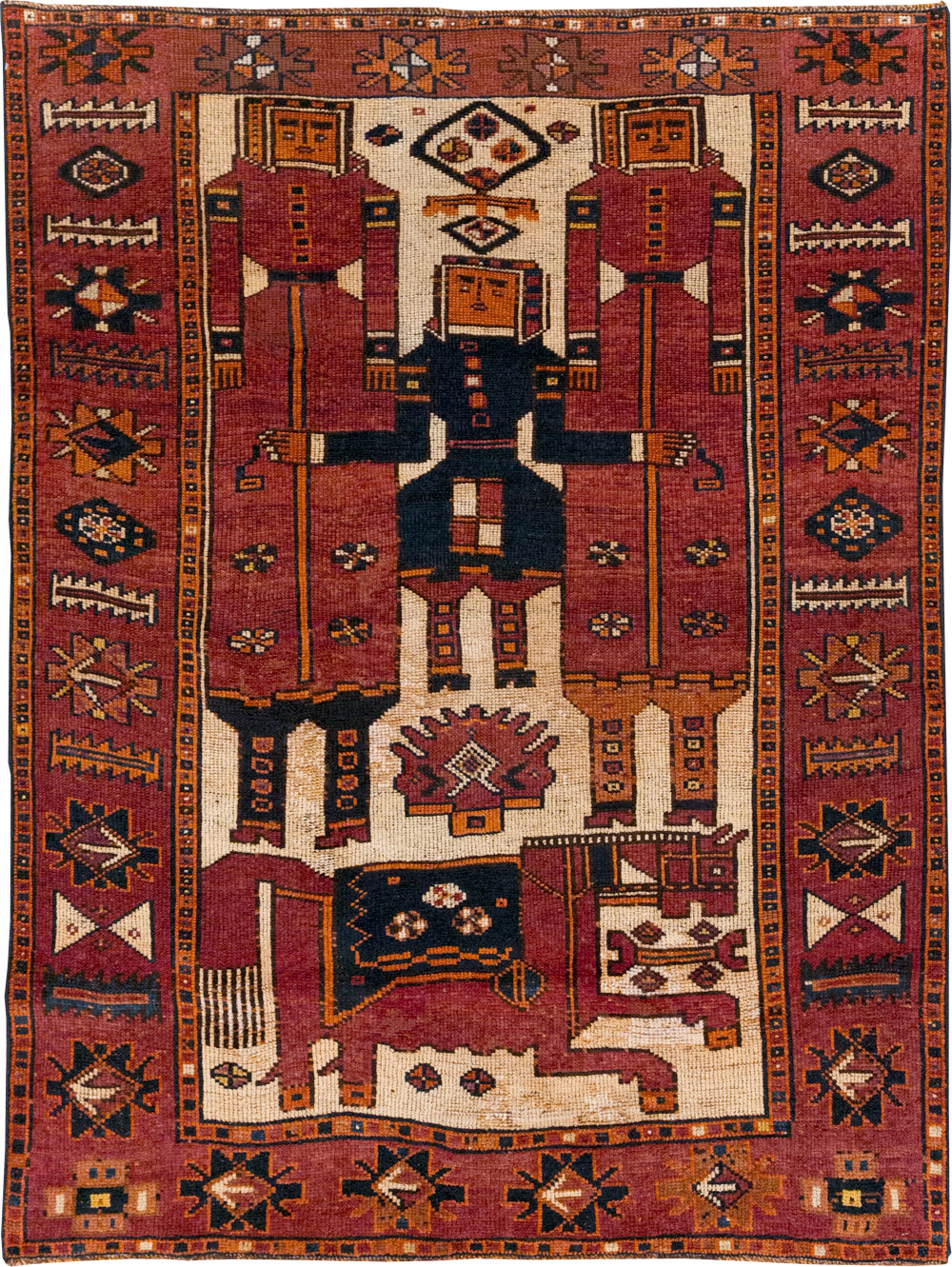 Vintage Persian Pictorial Bakhtiari Tribal Accent Rug, No.28363 - Galerie Shabab