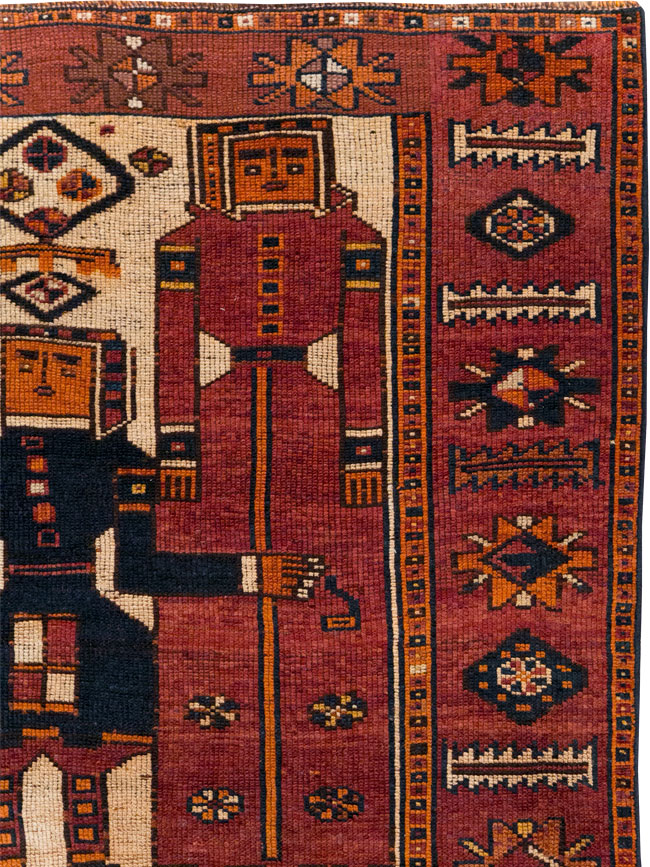 Vintage Persian Pictorial Bakhtiari Tribal Accent Rug, No.28363 - Galerie Shabab