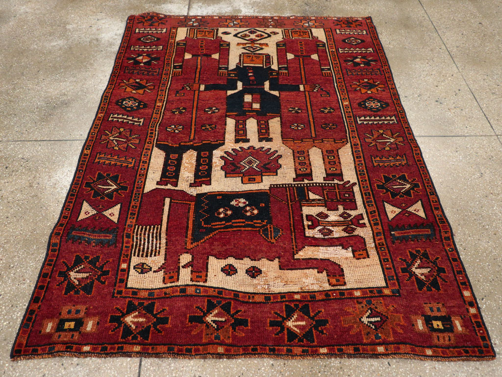 Vintage Persian Pictorial Bakhtiari Tribal Accent Rug, No.28363 - Galerie Shabab