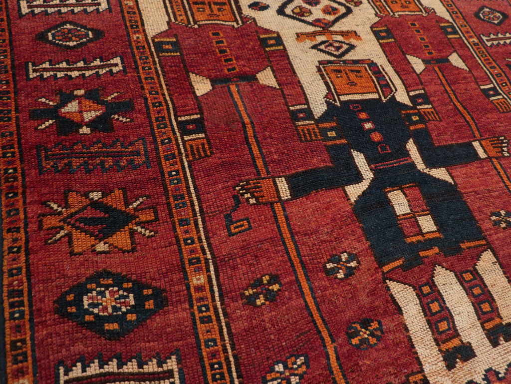 Vintage Persian Pictorial Bakhtiari Tribal Accent Rug, No.28363 - Galerie Shabab