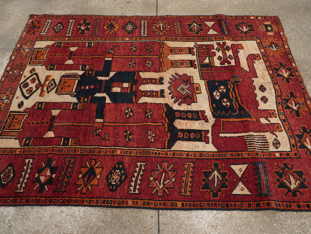 Vintage Persian Pictorial Bakhtiari Tribal Accent Rug, No.28363 - Galerie Shabab