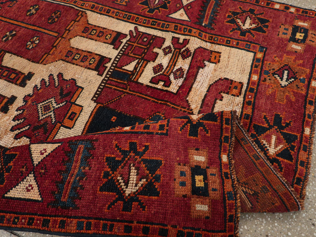 Vintage Persian Pictorial Bakhtiari Tribal Accent Rug, No.28363 - Galerie Shabab