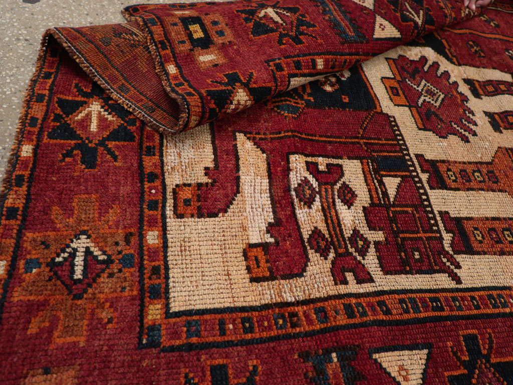Vintage Persian Pictorial Bakhtiari Tribal Accent Rug, No.28363 - Galerie Shabab